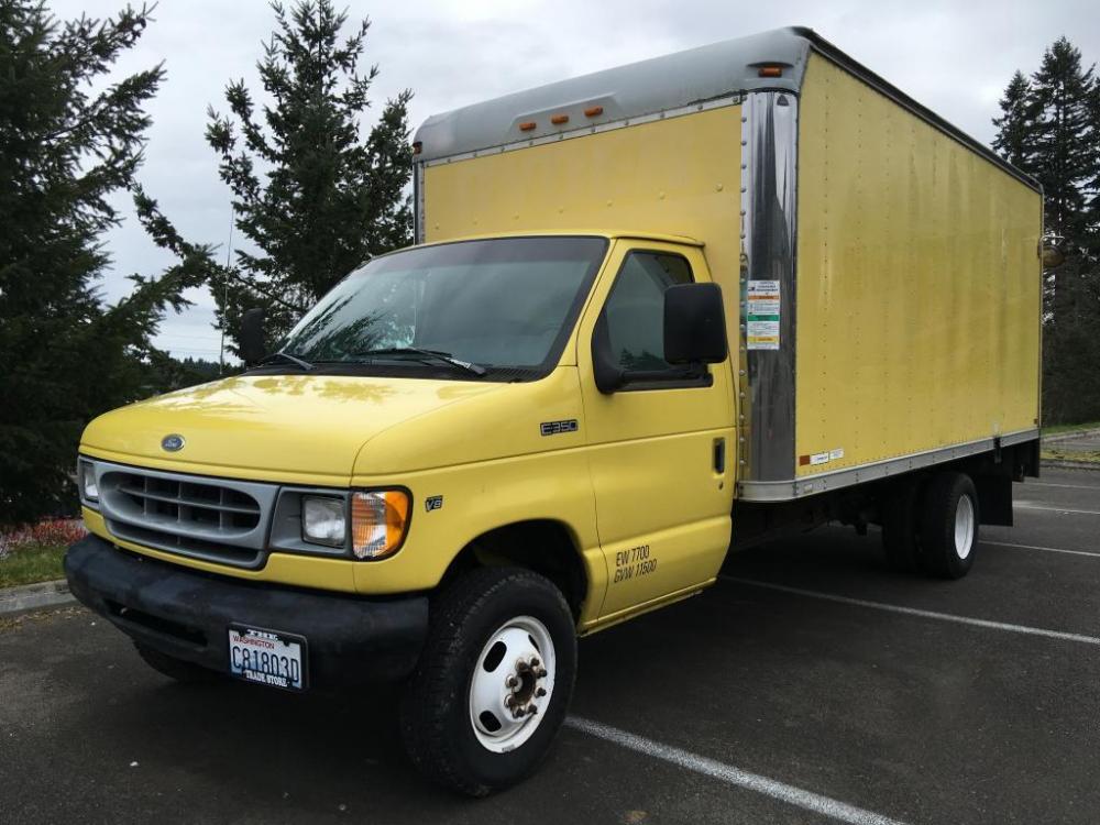 1998 Yellow box truck /Gray Ford Econoline Commercial Cutaway cutaway box (1FDWE37L5WH) with an V-8 engine, Automatic transmission, located at 1283 SE Sedgwick Road, Port Orchard, WA, 98366, (360) 876-9300, 47.505535, -122.635643 - For the movers and contractors of the world. This is a ex-Ryder truck, huge box with a ramp and a few internal shelving built in. Shelves can be removed! We also rent this vehicle in our sister company Affordable Car Rentals (ACR). You can buy it or you can rent it! You can't find these just an - Photo #0